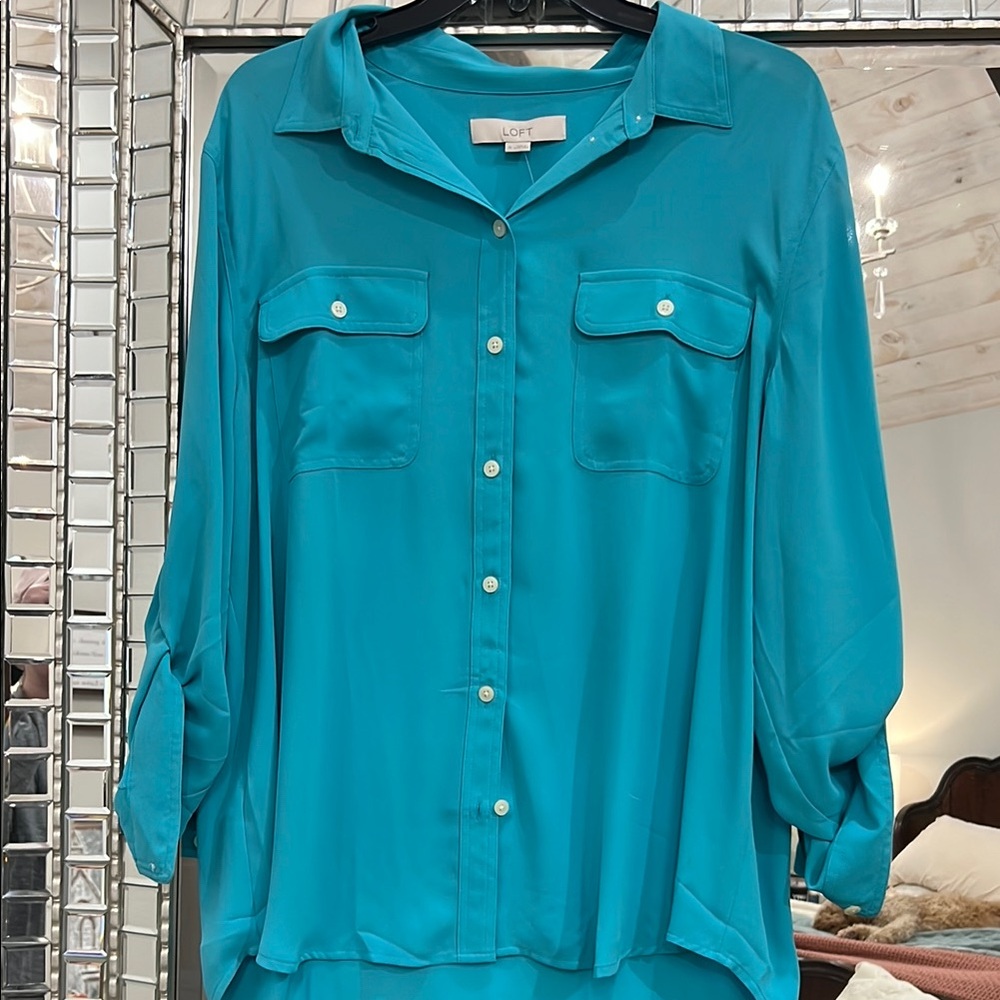 LOFT Women's Teal Button-Up Blouse